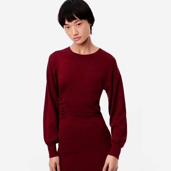 NWT Zara plum burgundy long sleeve cotton dress with side cutouts, L - Picture 2 of 10